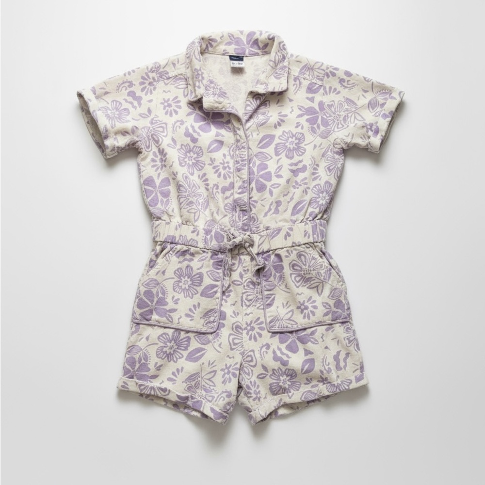 Old Navy Girls Short Sleeve Linen-Blend Utility Floral Pocket Romper
